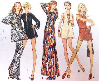 1960s MOD Micro-Mini to Maxi Lace-Up Dress, Pants and Shorts Pattern BUTTERICK 5732 Cute Styles Bust 31 Vintage Sewing Pattern FF