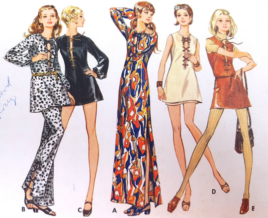 1960s MOD Micro-Mini to Maxi Lace-Up Dress, Pants and Shorts Pattern BUTTERICK 5732 Cute Styles Bust 31 Vintage Sewing Pattern FF