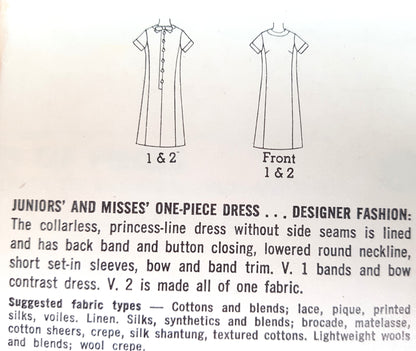 1960s DESIGNER Mod Dress Pattern SIMPLICITY 6968 Daytime or Cocktail Party Dress, Bust 34 Vintage Sewing Pattern FF