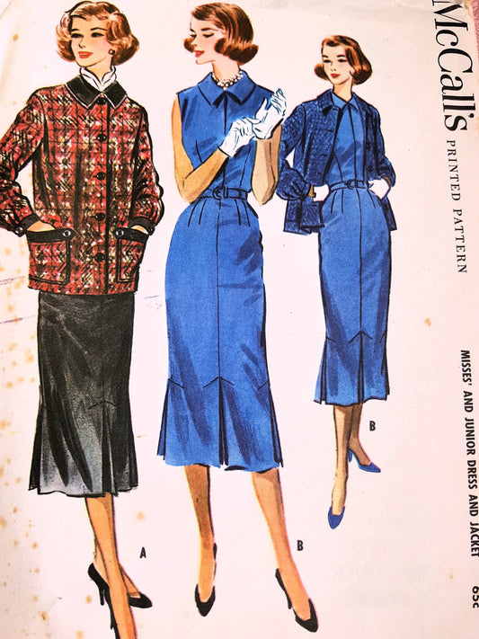 1950s STYLISH Slim Dress and Jacket Pattern McCALLs 4217 Easy Chic, Bust 34 Vintage Sewing Pattern FF