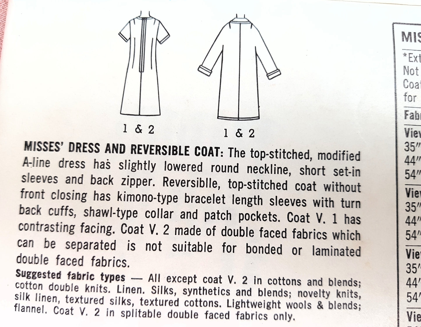 1960s STYLISH Dress and Reversible Coat Pattern SIMPLICITY 6732 Slim Dress and Fabulous Coat, Bust 34 Vintage Sewing Pattern FF