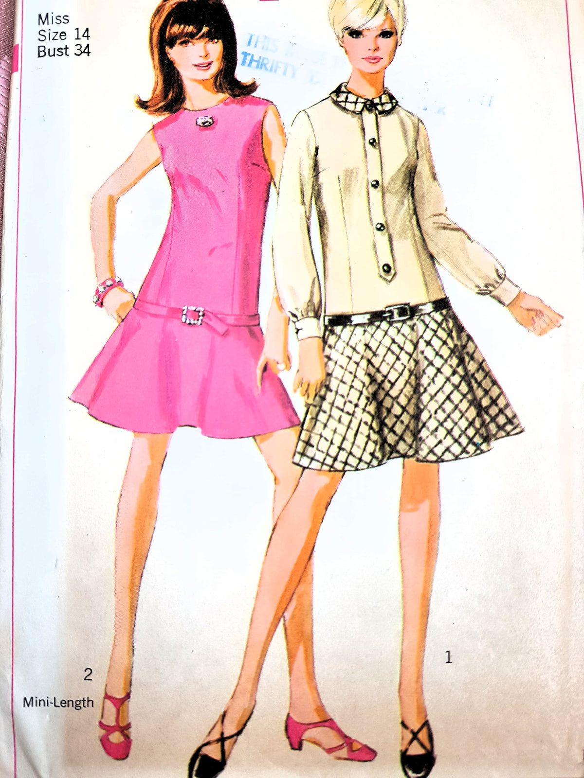 MOD 1960s Drop Waist Dress Pattern SIMPLICITY 7165 Semi Circular Skirted Dress, 2 Lengths, Bust 34 Vintage Sewing Pattern FF