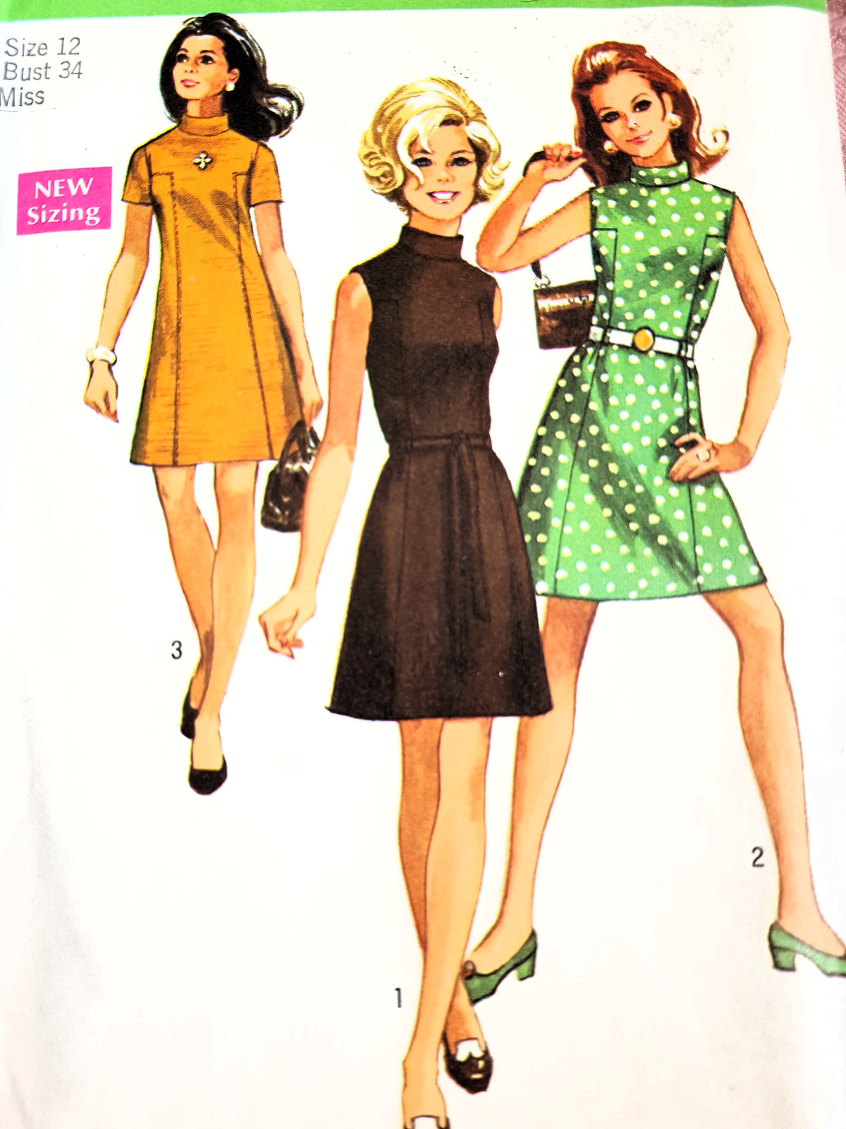MOD 1960s Cute Dress Pattern SIMPLICITY 8588 Front Seam Interest,3 Style Versions, Bust 34 Vintage Sewing Pattern FF