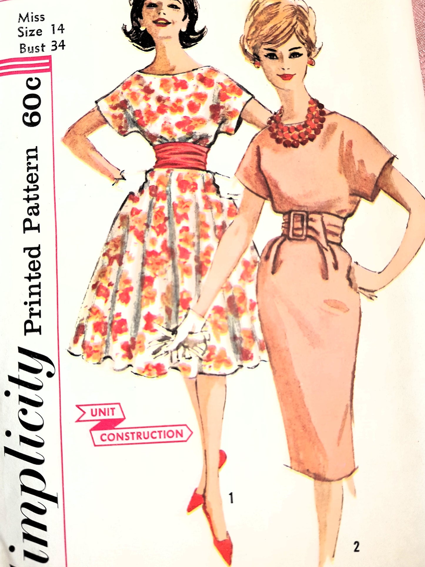 Early 1960s CHIC Bateau Neckline Dress Slim or Full Skirted Pattern SIMPLICITY 3396 Bust 34 Vintage Sewing Pattern FF