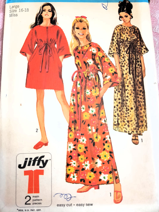 1960s JIFFY Easy To Sew Robe Pattern SIMPLICITY 8551 Hostess Gown In 2 Lengths, Size Large Bust 38-40 Vintage Sewing Pattern FF
