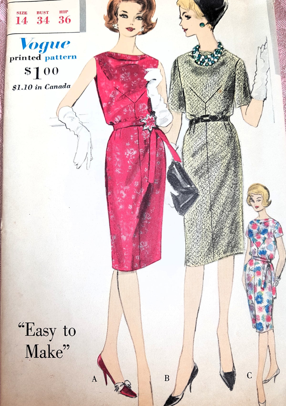 EARLY 1960s Slim Cowl Neckline Dress Pattern VOGUE 5346 Bust 34 Easy To Sew Vintage Sewing Pattern