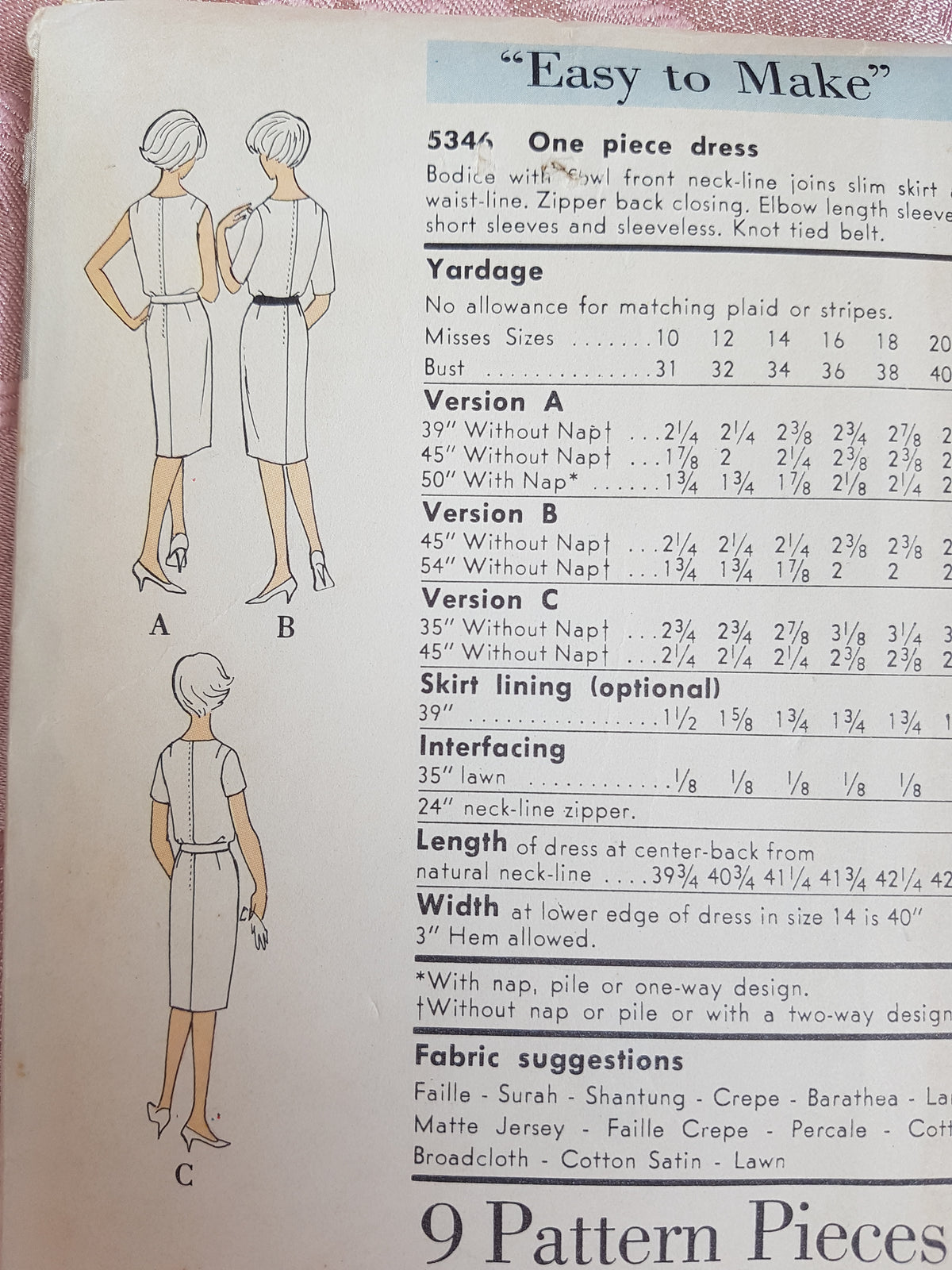 EARLY 1960s Slim Cowl Neckline Dress Pattern VOGUE 5346 Bust 34 Easy To Sew Vintage Sewing Pattern