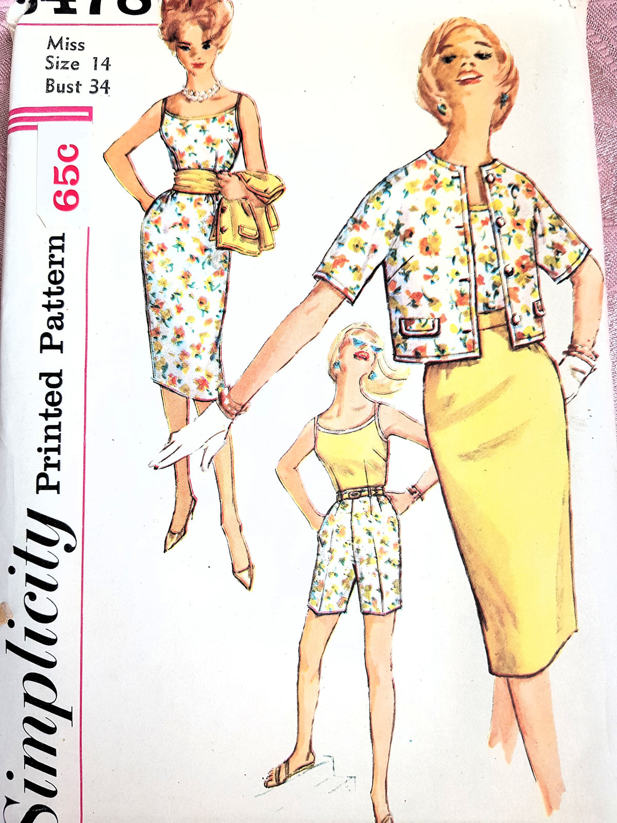 1960 Weekend Wear Pattern SIMPLICITY 3478 Shorts, Blouse, Skirt, Jacket and Cummerbund Bust 34 Vintage Sewing Pattern