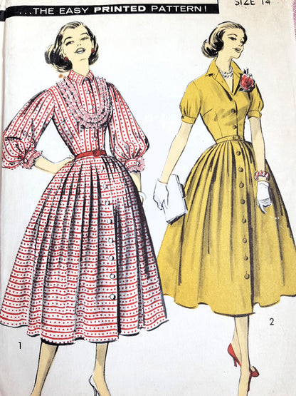 1950s FEMININE Shirtwaist Dress Pattern ADVANCE 8365 Two Pretty Styles Bust 34 Vintage Sewing Pattern
