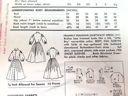 1950s FEMININE Shirtwaist Dress Pattern ADVANCE 8365 Two Pretty Styles Bust 34 Vintage Sewing Pattern