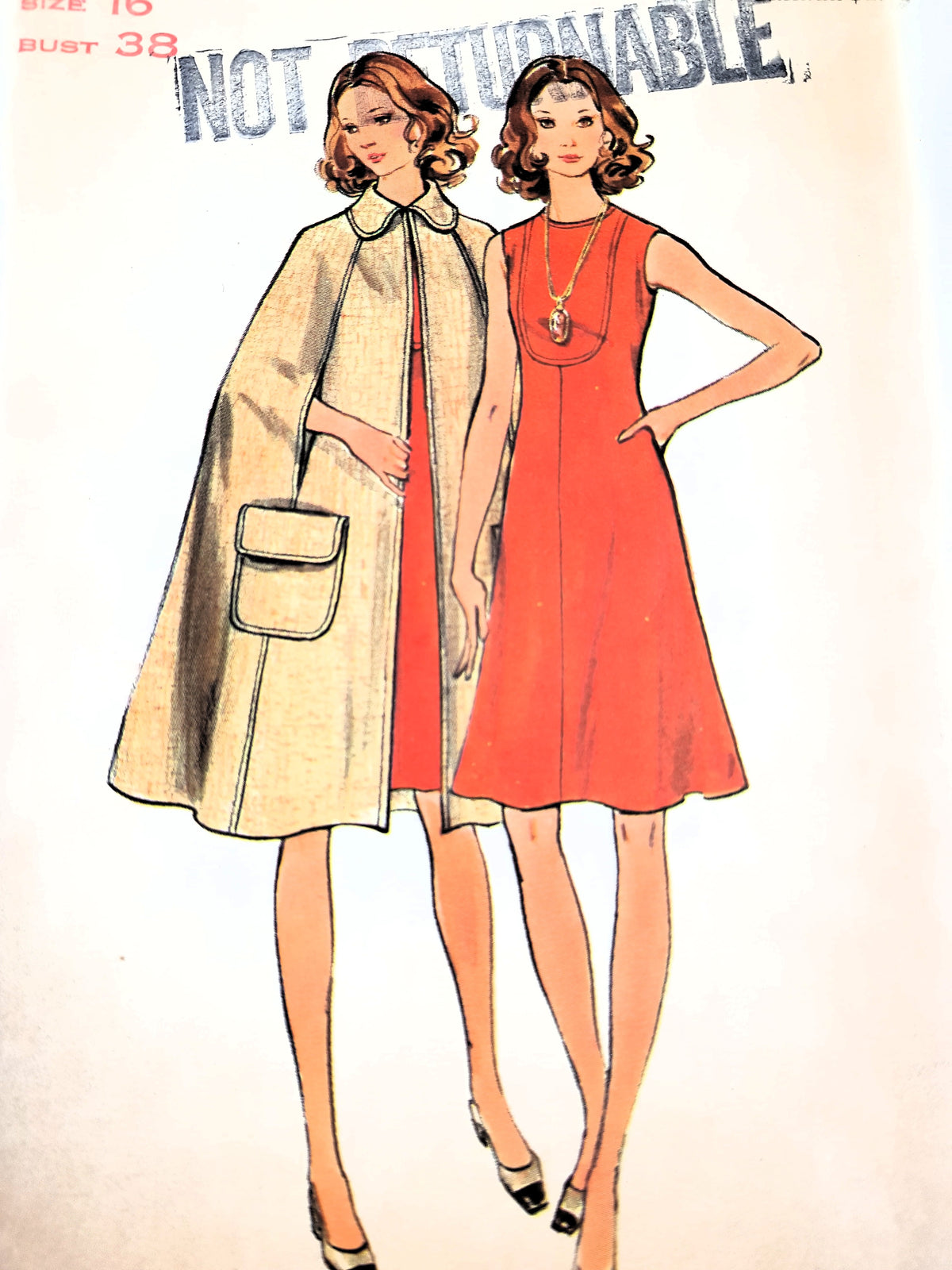 EARLY 70s Dress and Beautiful Cape Coat Pattern BUTTERICK 6542 Bust 38 Vintage Sewing Pattern FF