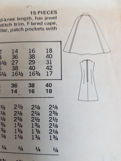 EARLY 70s Dress and Beautiful Cape Coat Pattern BUTTERICK 6542 Bust 38 Vintage Sewing Pattern FF