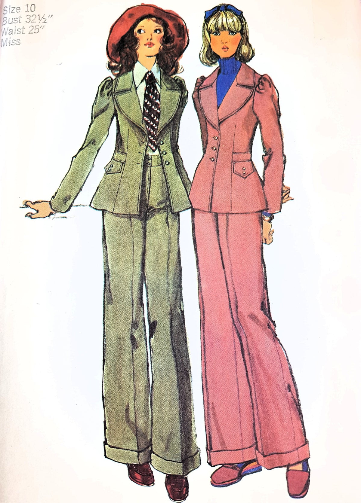 1970s FABULOUS Pantsuit Jacket and Cuffed Pants Pattern SIMPLICITY 5250 Bust 32- 1/2 Vintage Sewing Pattern FF