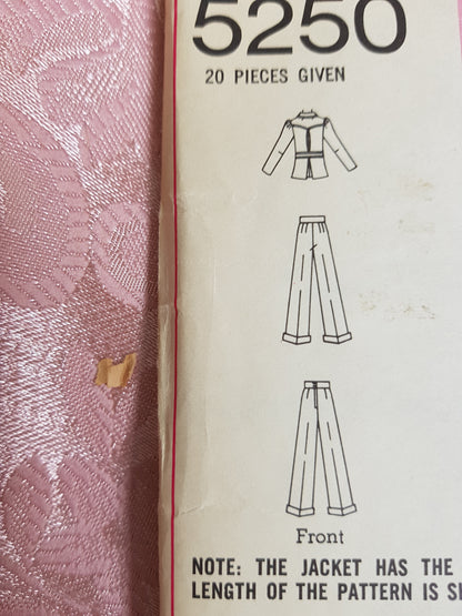 1970s FABULOUS Pantsuit Jacket and Cuffed Pants Pattern SIMPLICITY 5250 Bust 32- 1/2 Vintage Sewing Pattern FF
