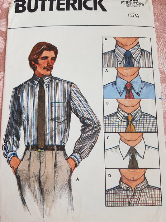 1980s  WONDERFUL MENS Shirt Pattern  BUTTERICK 4004 Four Collar Variations  Chest 40 Vintage Sewing Pattern FF
