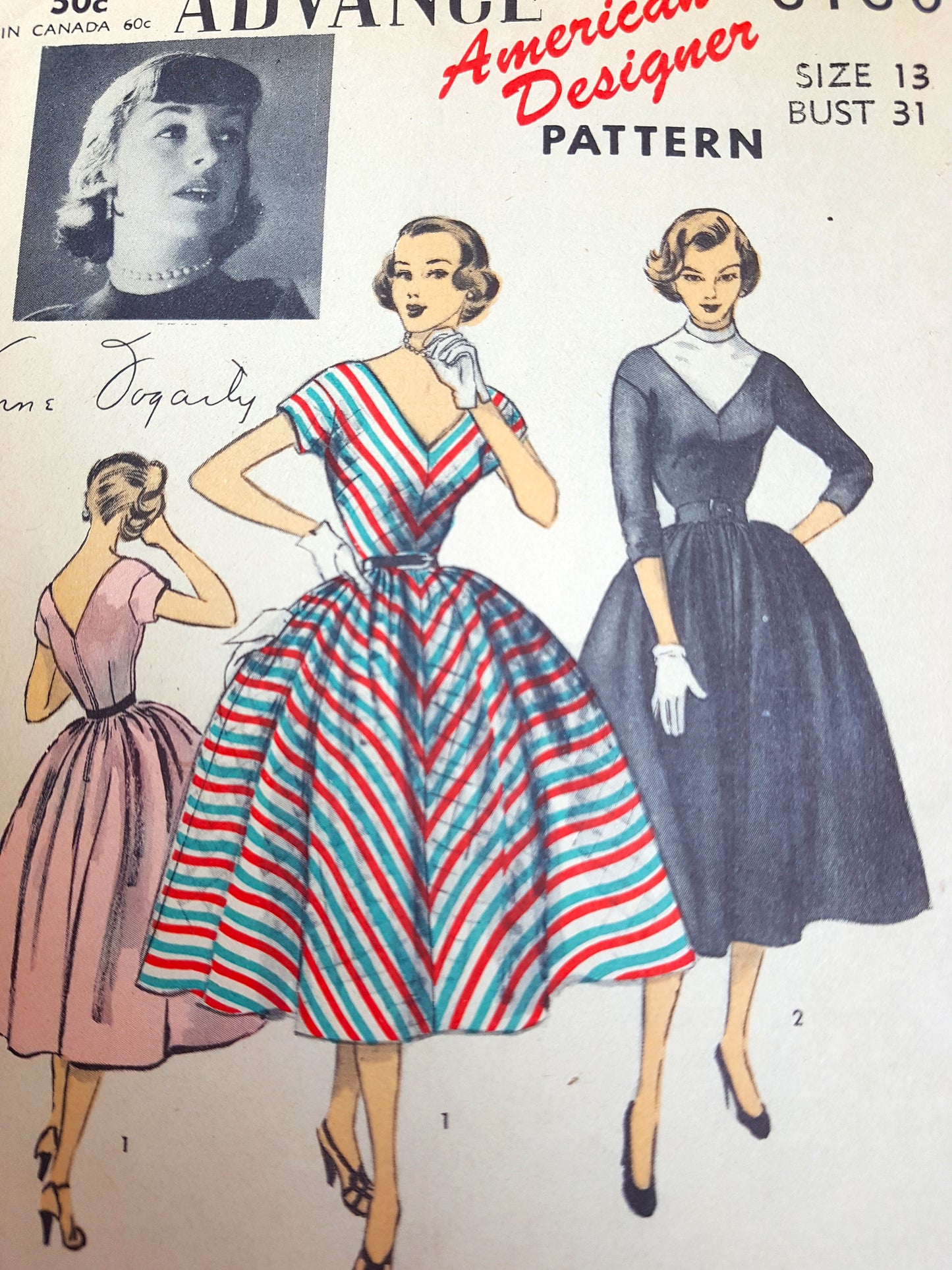 1950s FABULOUS Anne Fogarty Dress Pattern ADVANCE American Designer 6160 Beautiful Day or Party Dress, Bust 31 Sew Easy Vintage Sewing Pattern FF