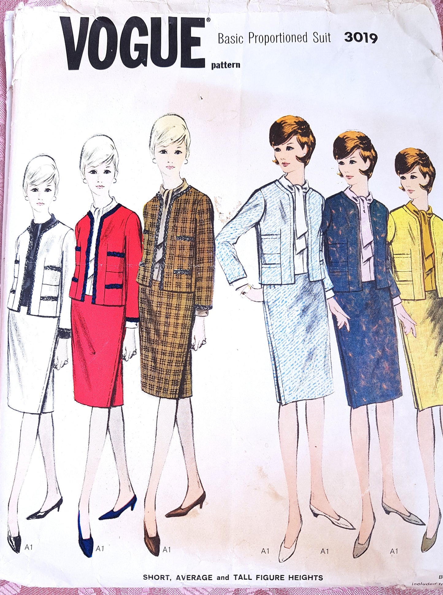 1960s STUNNING Chanel Like Suit Pattern VOGUE 3019 Slim Skirt and Beautiful Jacket Proportioned Bust 40 Vintage Sewing Pattern FF