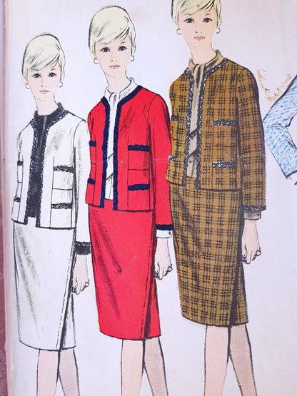 1960s STUNNING Chanel Like Suit Pattern VOGUE 3019 Slim Skirt and Beautiful Jacket Proportioned Bust 40 Vintage Sewing Pattern FF