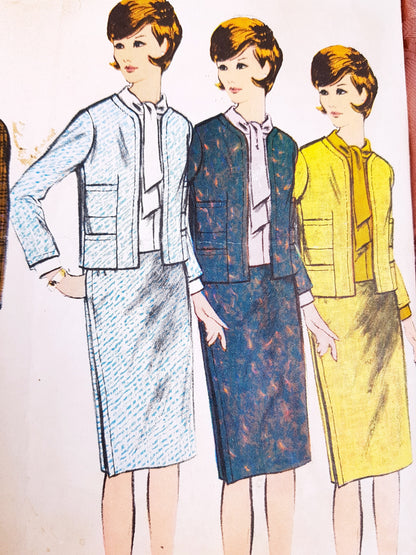 1960s STUNNING Chanel Like Suit Pattern VOGUE 3019 Slim Skirt and Beautiful Jacket Proportioned Bust 40 Vintage Sewing Pattern FF