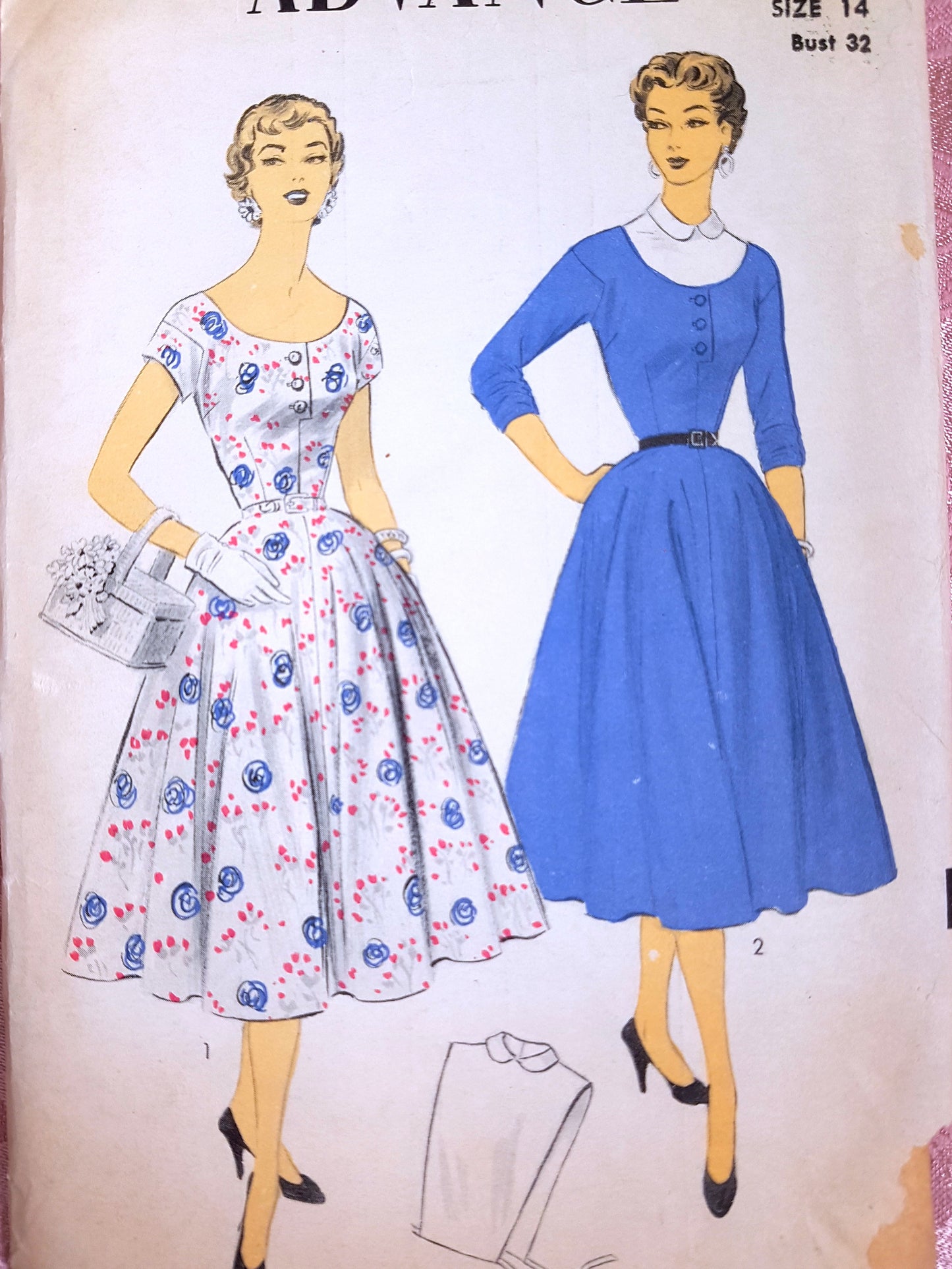 1950s PRETTY Dress and Dickey Pattern ADVANCE 6756 Figure Flattering Design Bust 32 Vintage Sewing Pattern