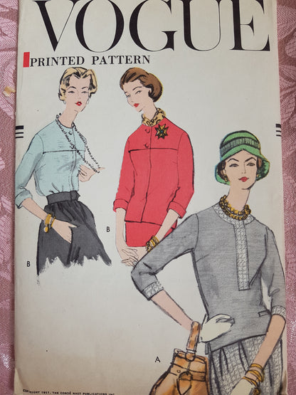 1950s ELEGANT Over Blouse Pattern VOGUE 9333 Three Overblouse Styles Bust 36 Vintage Sewing Pattern FF