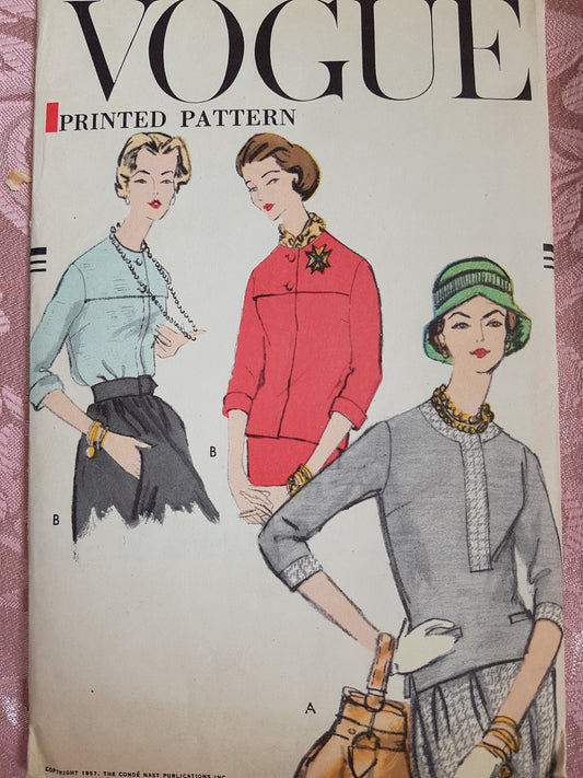 1950s ELEGANT Over Blouse Pattern VOGUE 9333 Three Overblouse Styles Bust 36 Vintage Sewing Pattern FF