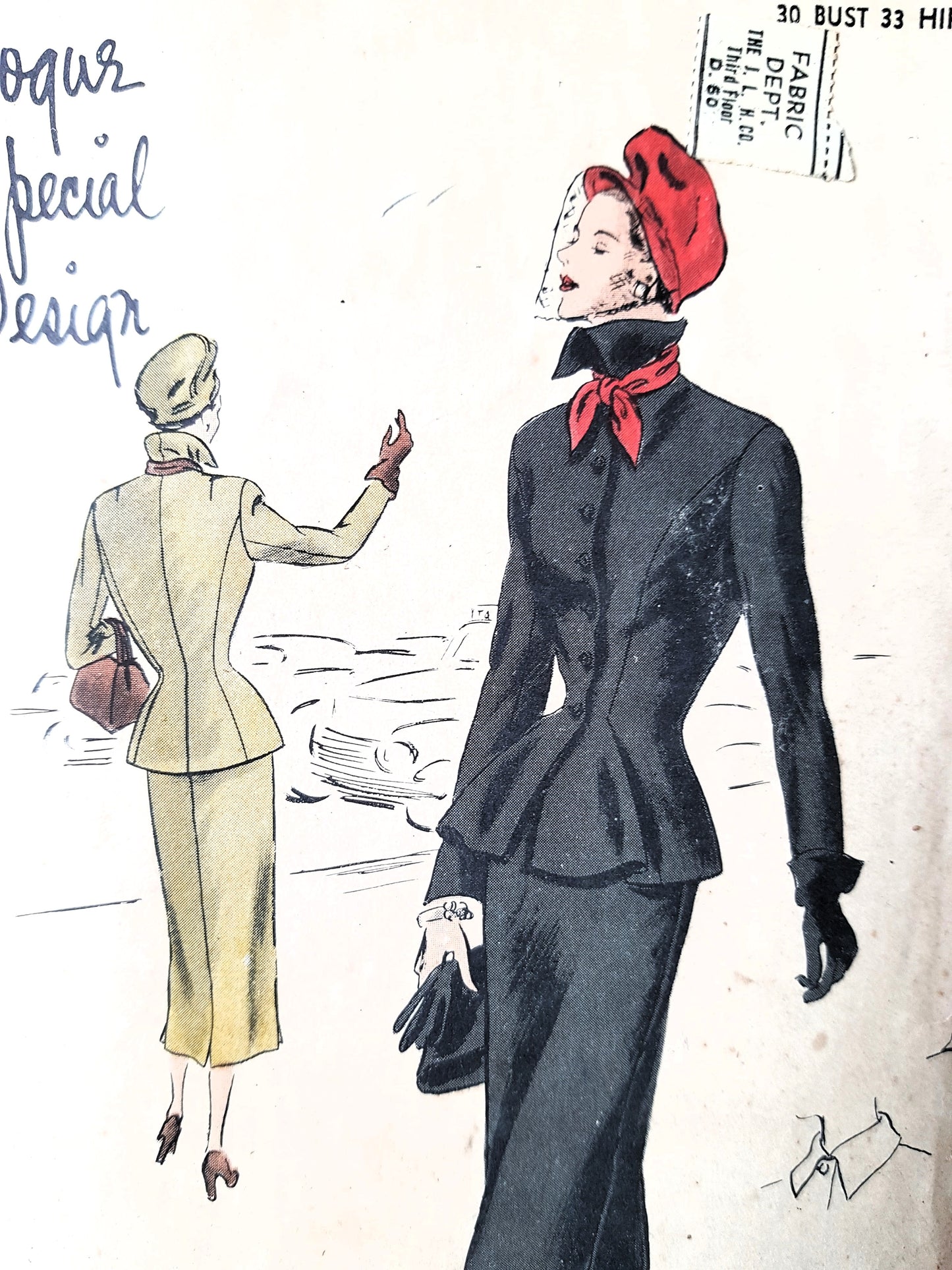 1940s CHIC Suit Dress Pattern VOGUE Special Design 4826 Fitted Jacket Slim Skirt Bust 30 Vintage Sewing Pattern