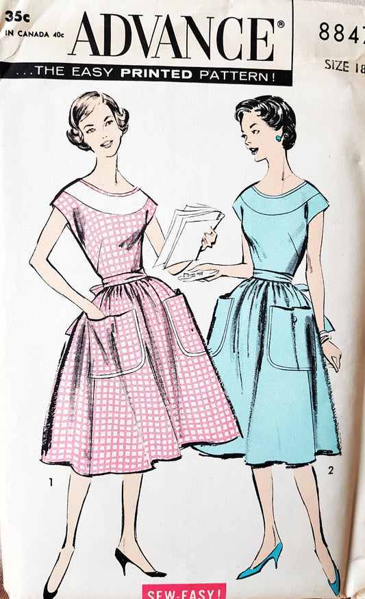 1950s SEW EASY Back Wrap Apron or Dress Pattern ADVANCE 8847 Bust 38 Vintage Sewing Pattern FF