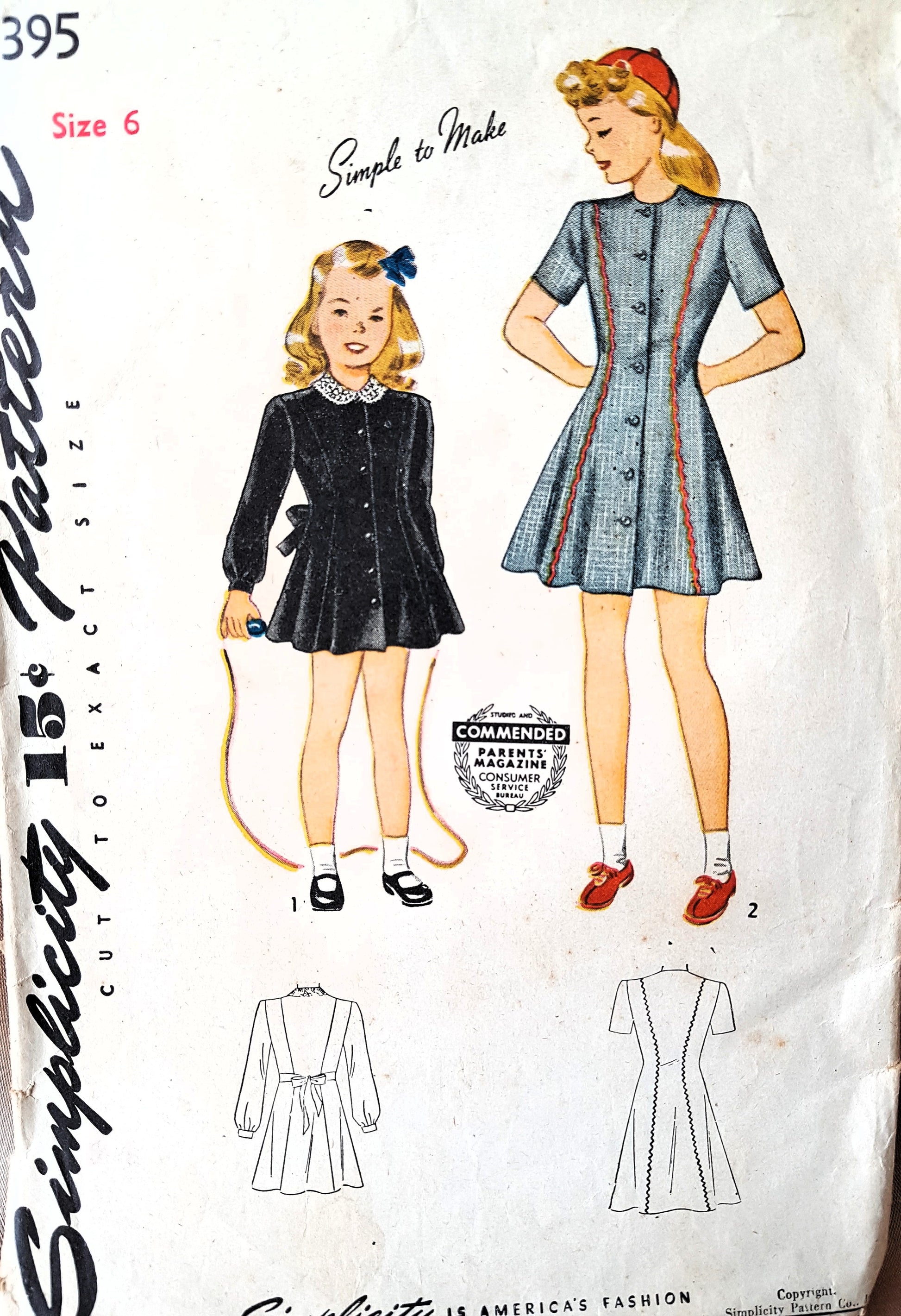 1940s CUTE Little Girls Princess Style Dress Pattern SIMPLICITY 4395 S – So Vintage Patterns