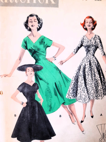1950s GLAM Quick n Easy Princess Dress Pattern BUTTERICK 8080 Lovely Surplice Bodice, Bust 36 Vintage Sewing Pattern