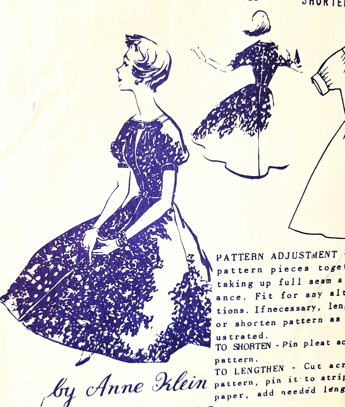 1950s LOVELY Anne Klein Dress Pattern SPADEA 2032 Puff Sleeved Full Skirted Dress, Keyhole Neckline, Bust 34 Vintage Sewing Pattern FF