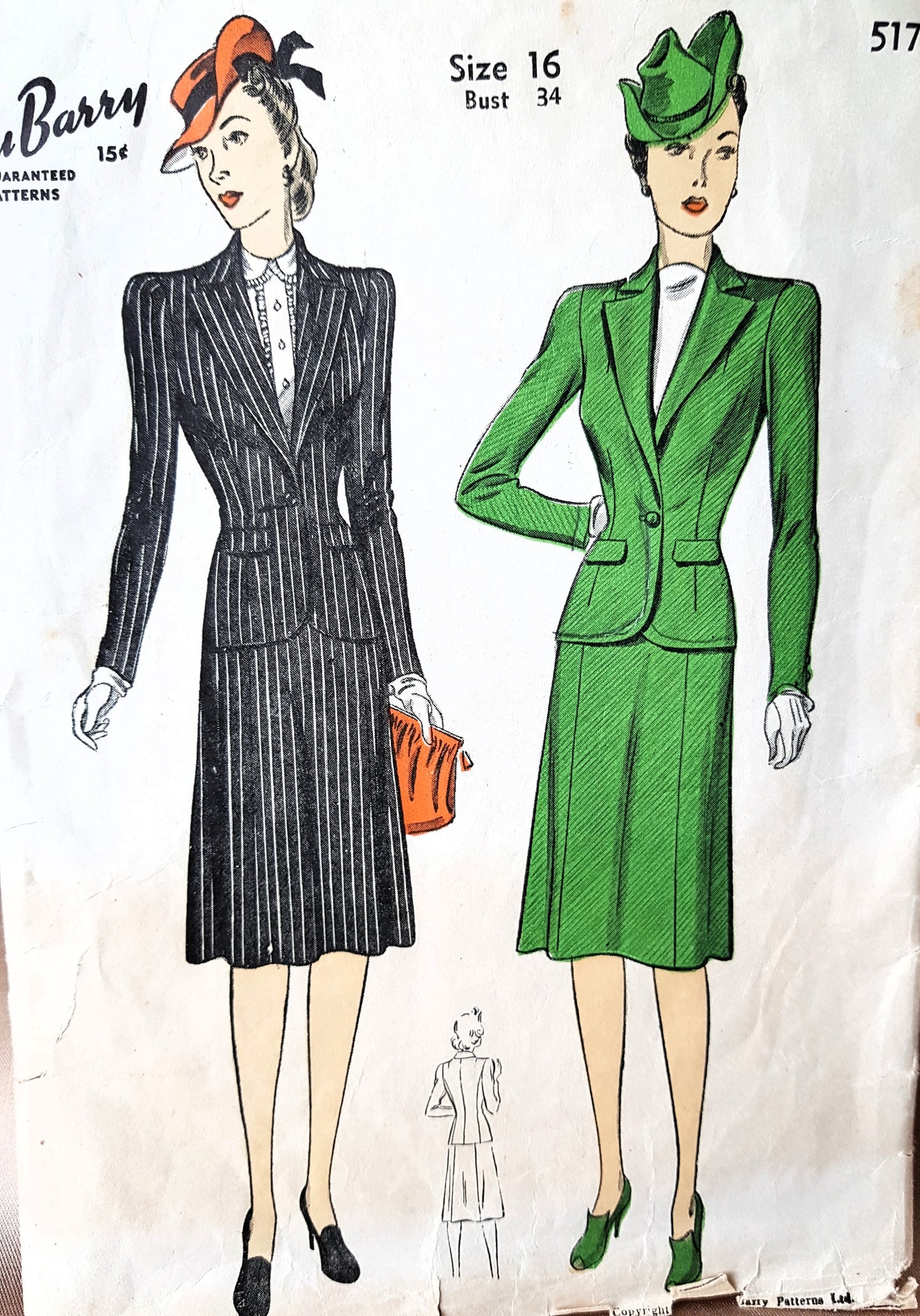 1940s STYLISH Suit Pattern DuBARRY 5173 Classic WWII Era Suit Bust 34 Vintage Sewing Pattern FF