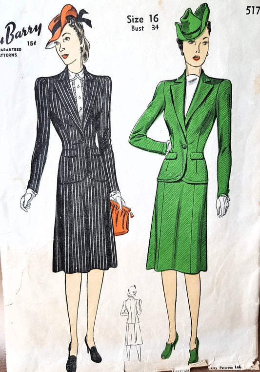 1940s STYLISH Suit Pattern DuBARRY 5173 Classic WWII Era Suit Bust 34 Vintage Sewing Pattern FF