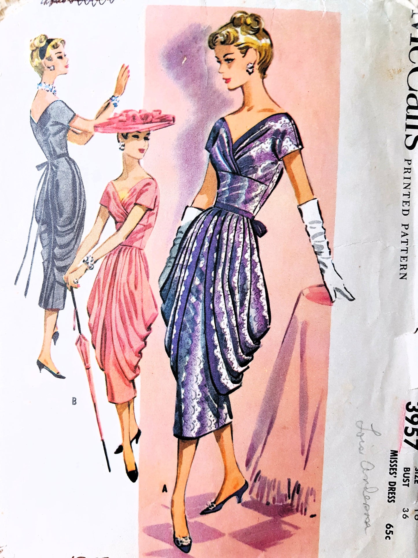 1950s UNIQUE Evening Party Dress Pattern McCALL's 3957 Lovely Couture Details, Bust 36 Vintage Sewing Pattern