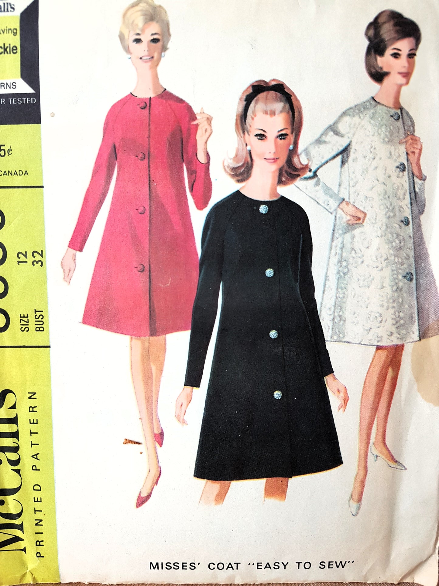 1960s EASY To Sew Coat Pattern McCALL's 8530 Day or Evening Bust 32 Vintage Sewing Pattern