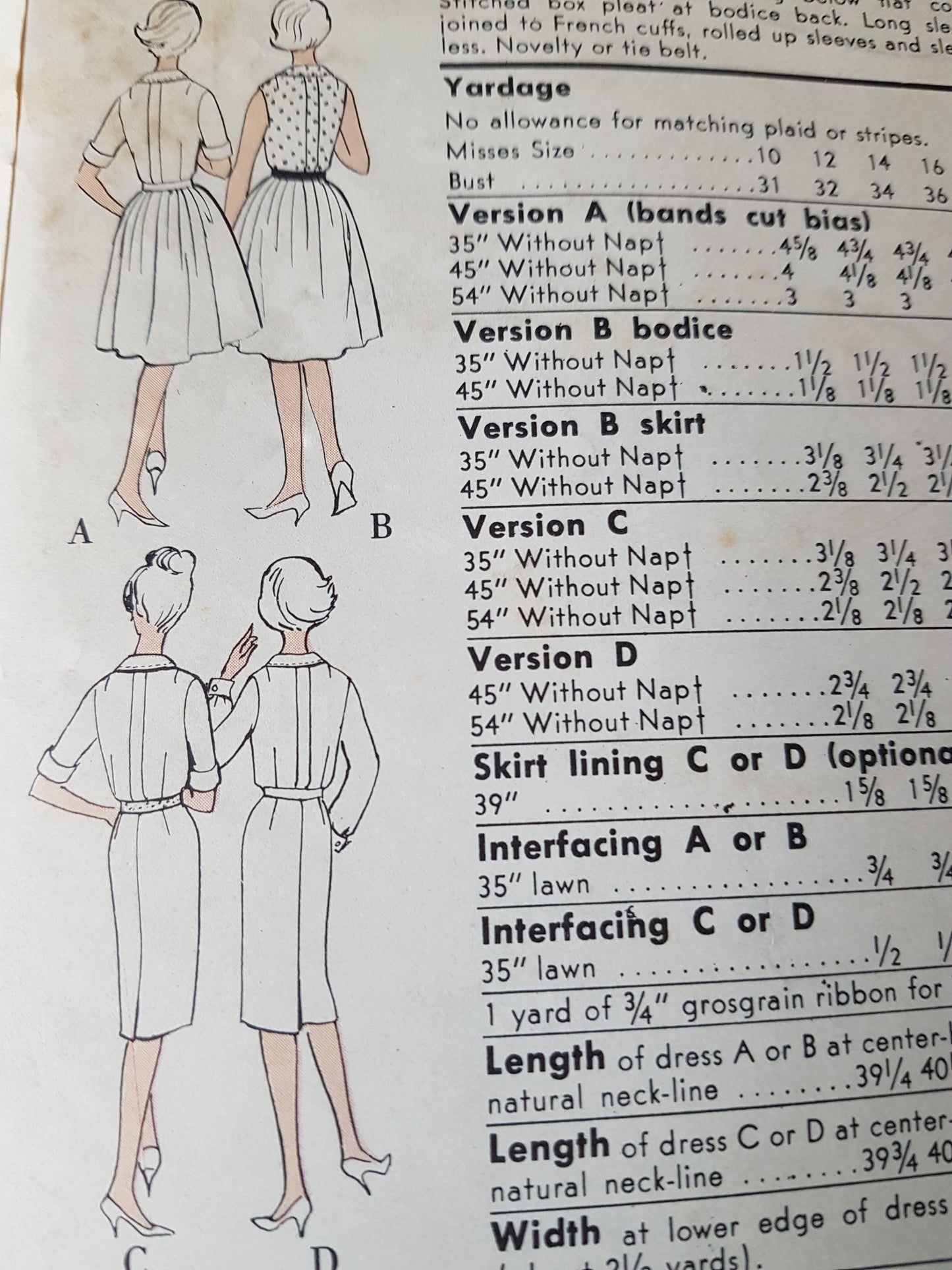 Early 1960s VERSATILE Dress Pattern VOGUE 5380 Slim or Pleated Dress 4 Versions, Bust 32 Vintage Sewing pattern FF