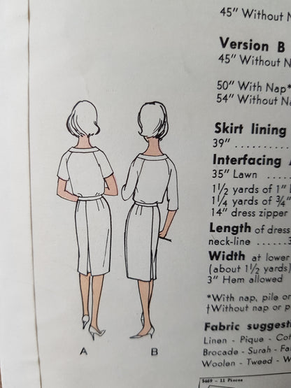Early 1960s CHIC Dress Pattern VOGUE 5469 Slim Day or Cocktail Party Dress Bust 43 Vintage Sewing Pattern FF