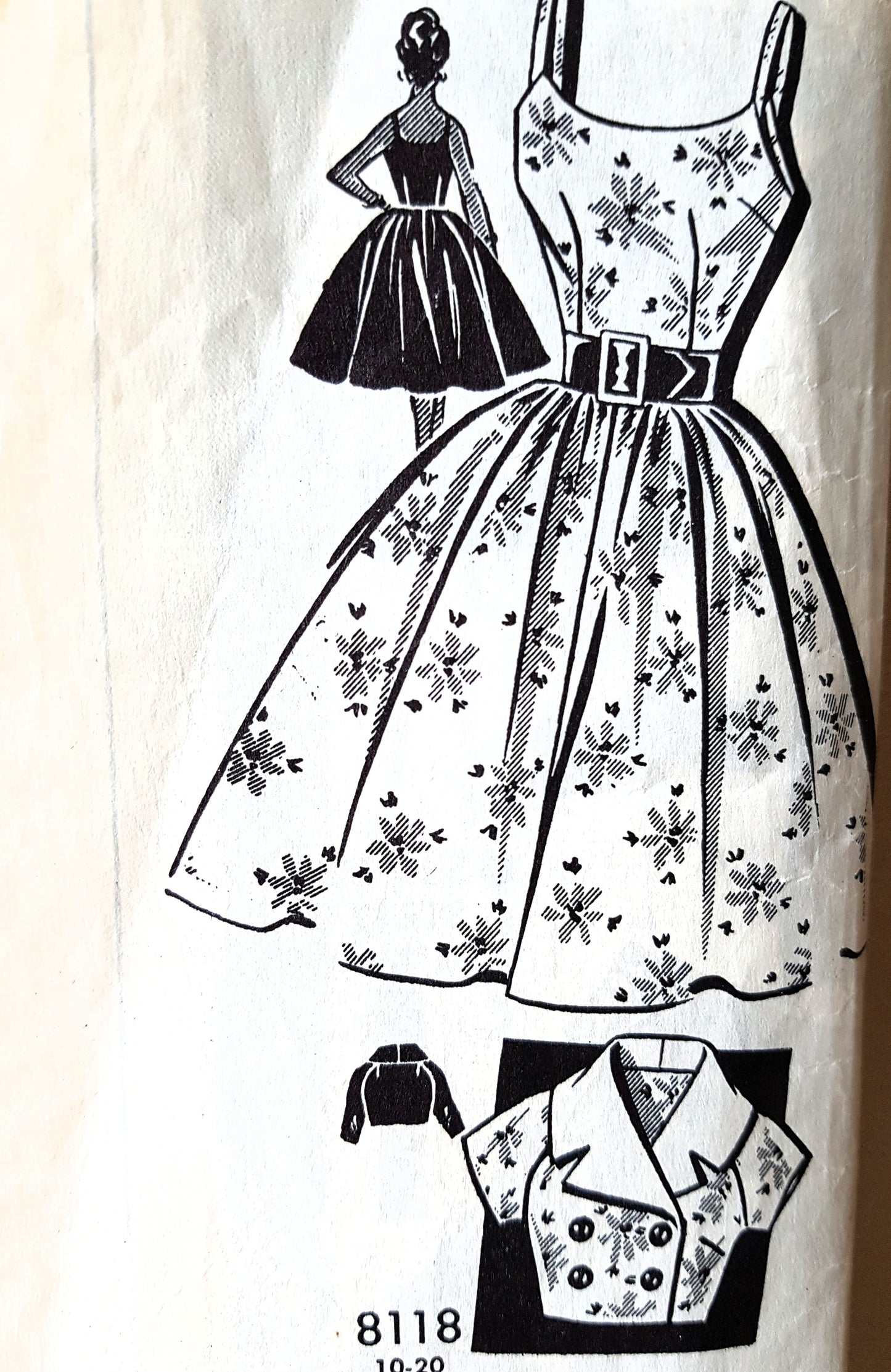 1960 PRETTY Dress and Jacket Pattern PATT-O-RAMA 8118 Full Skirt Day or Party Dress Bust 36 Vintage Sewing Pattern