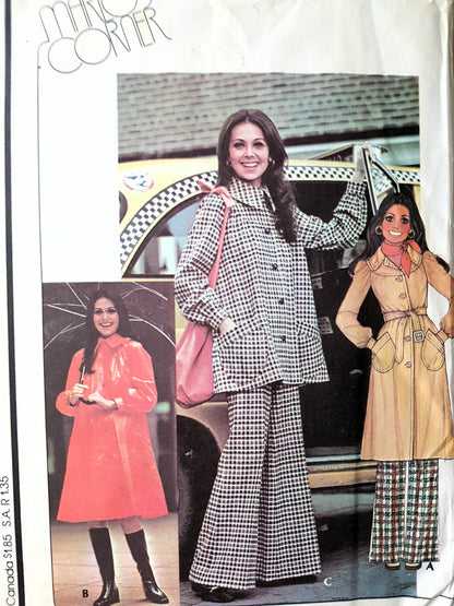 1970s Trench Coat and Pants Pattern  McCALLS 4646 Tent Style Coat or Jacket,High Waist Pants Bust 36 Vintage Sewing Pattern FF