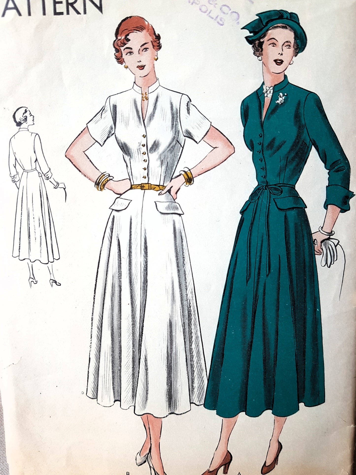 Late 1940s FLATTERING Dress Pattern VOGUE 6482 Lovely Details, Bust 32 Vintage Sewing Pattern