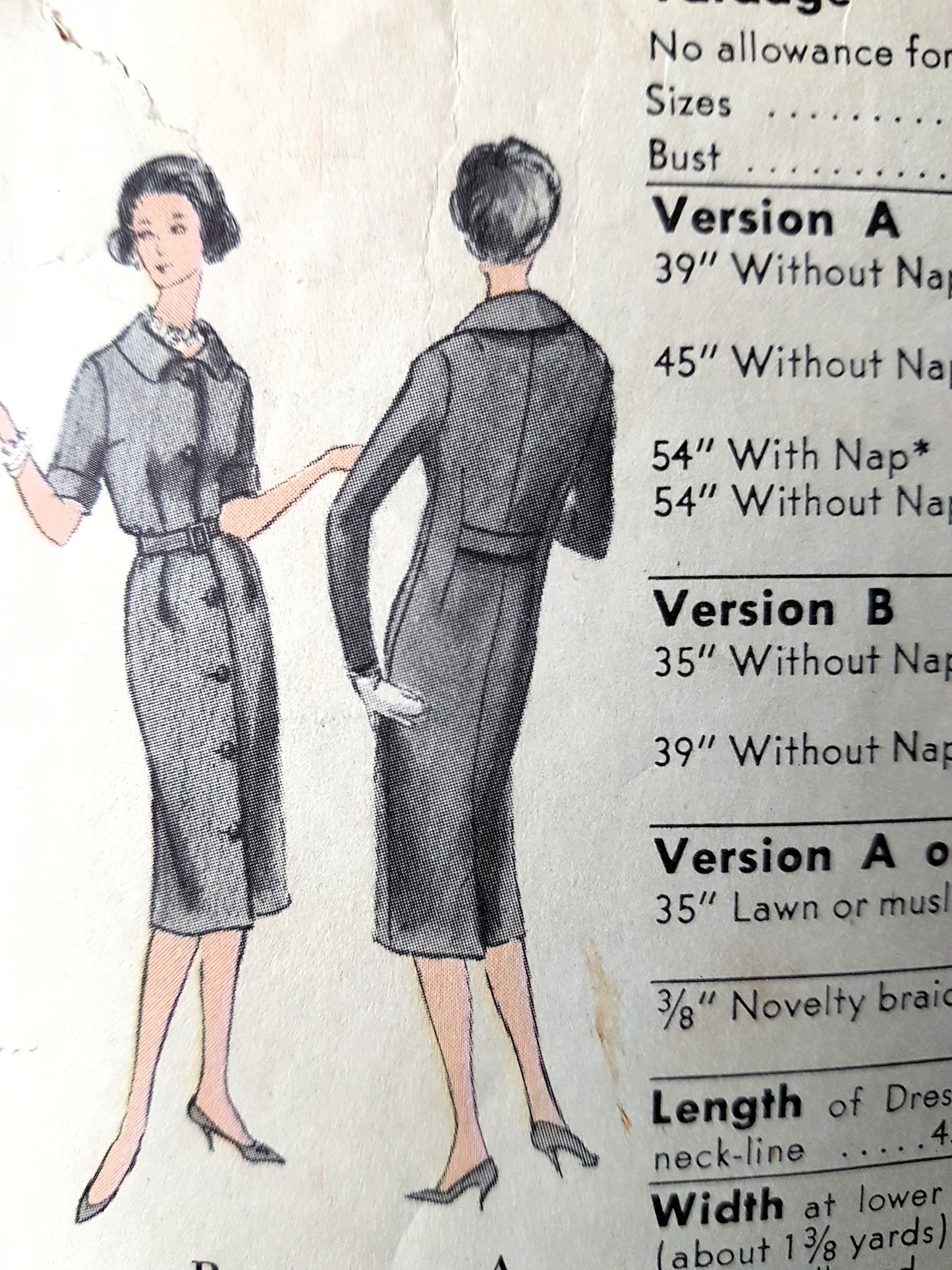 1950s CLASSY Coat Dress Pattern ,VOGUE 9665 ,Front Button Slim Dress, Bust 34 ,Vintage Sewing Pattern