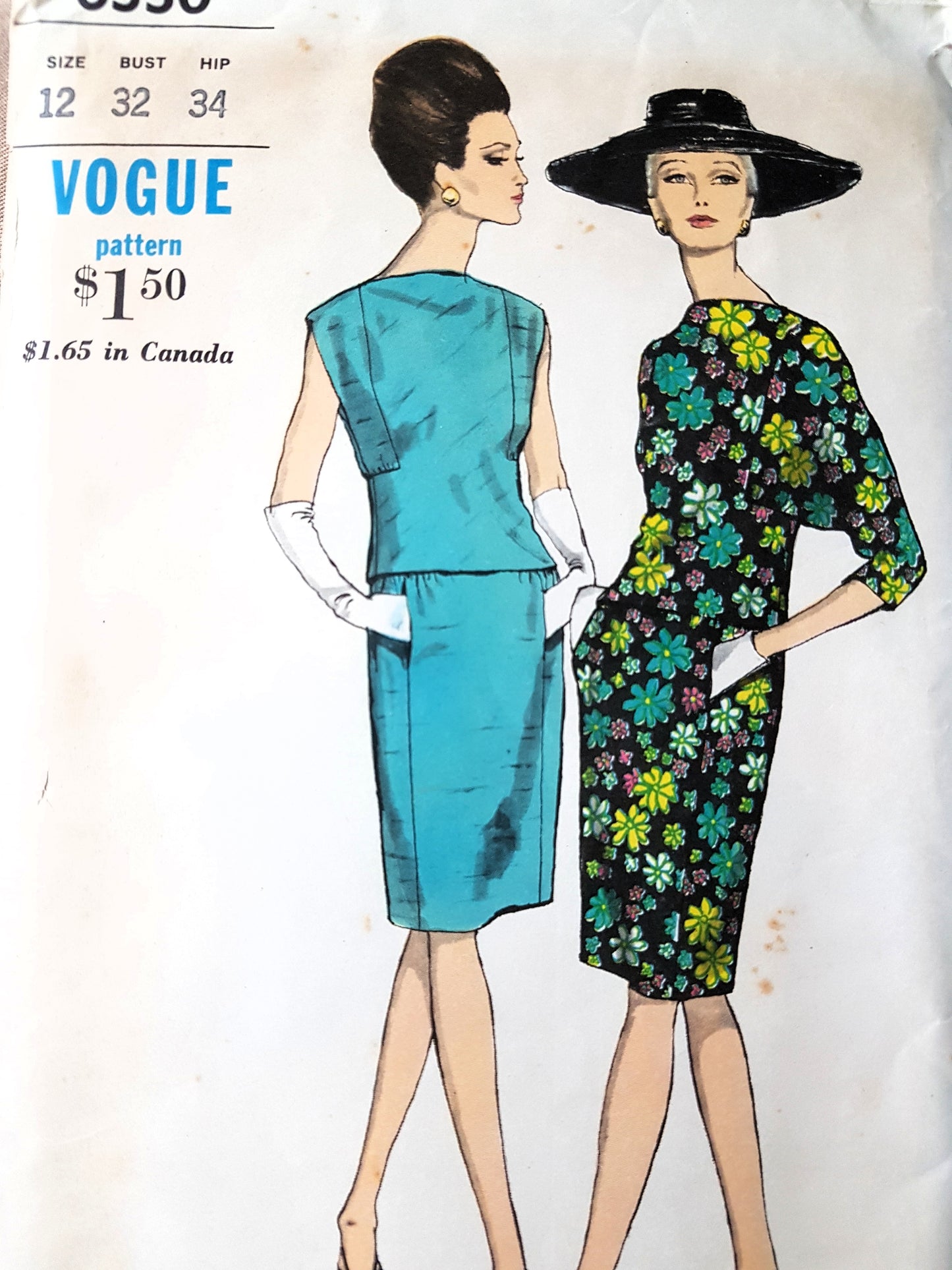 STUNNING 1960s Two Pc Dress Day or Cocktail Party Pattern VOGUE 6550 Bust 32 Vintage Sewing Pattern