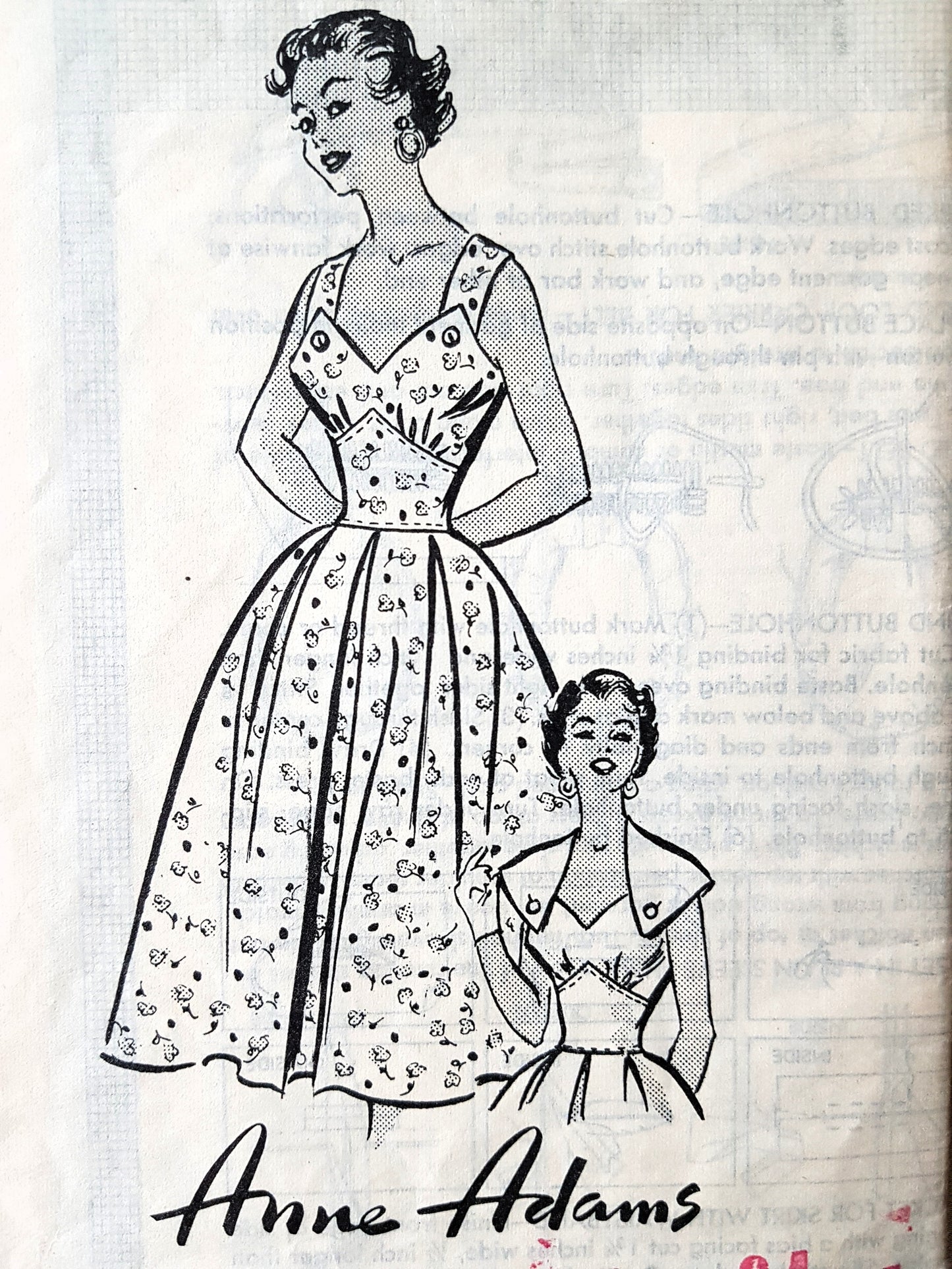 1950s BEAUTIFUL Dress and Button Capelet Pattern ANNE ADAMS 4809 Bust 34 Vintage Sewing Pattern FF