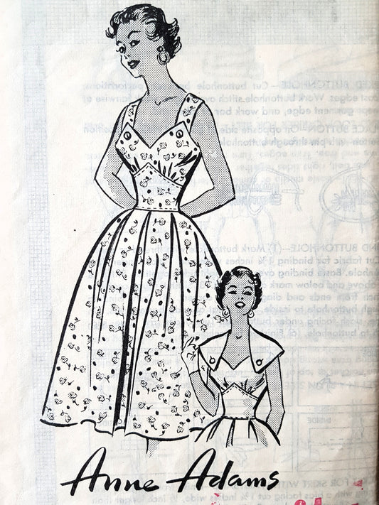 1950s BEAUTIFUL Dress and Button Capelet Pattern ANNE ADAMS 4809 Bust 34 Vintage Sewing Pattern FF