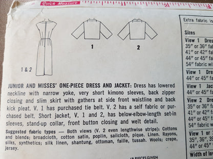 Early 1960s CLASSY Slim Dress and Jacket Pattern SIMPLICITY 3850 Bust 36 Vintage Sewing Pattern