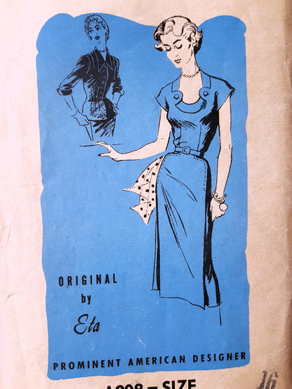 1950s STUNNING Dress and Fitted Jacket Pattern PROMINENT Designer 808 Unique Slim Dress and Fitted Jacket, Bust 34 Vintage Sewing Pattern
