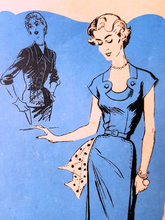 1950s STUNNING Dress and Fitted Jacket Pattern PROMINENT Designer 808 Unique Slim Dress and Fitted Jacket, Bust 34 Vintage Sewing Pattern