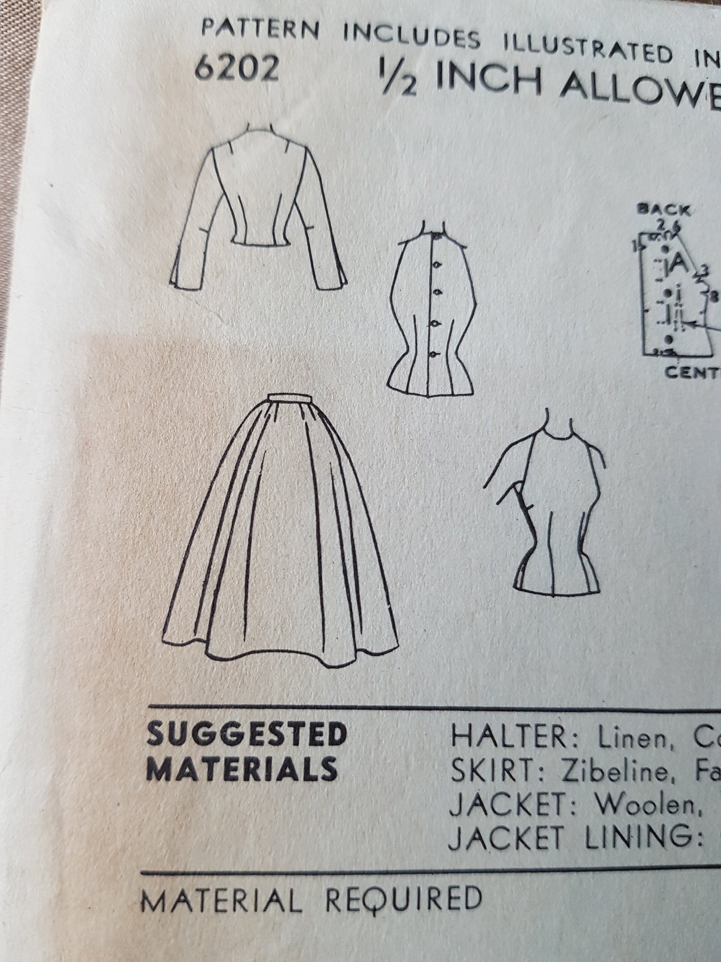 1950s BEAUTIFUL Evening Cocktail Party Skirt,Top and Jacket Pattern ADVANCE 6202 Bust 34 Vintage Sewing Pattern FF