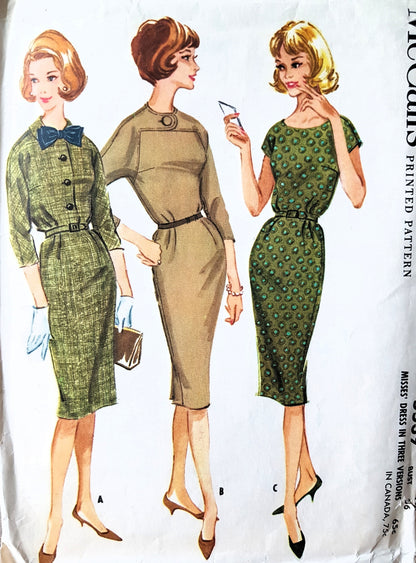 Early 1960s STYLISH Slim Dress in Three Versions Pattern McCALLs 5539 Bust 36 Vintage Sewing Pattern