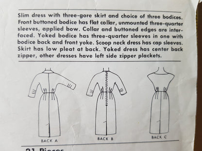 Early 1960s STYLISH Slim Dress in Three Versions Pattern McCALLs 5539 Bust 36 Vintage Sewing Pattern